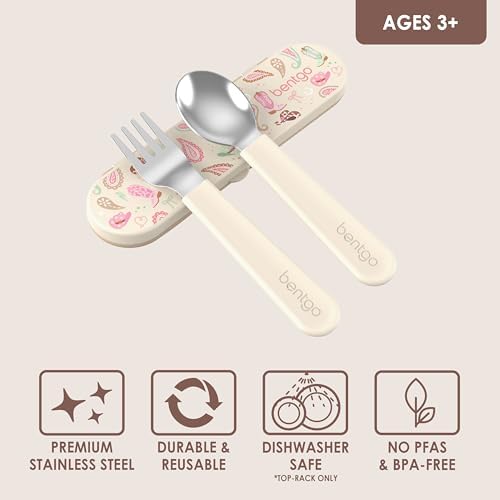 Bentgo Kids Stainless Steel Utensil Set - Reusable Fork, Spoon & Storage Case, PFAS- & BPA-Free, Easy-Grip Handles, Lightweight, Dishwasher Safe, School Lunch, Travel & Outdoors (NEW Cowgirl Dreams) - Image 3