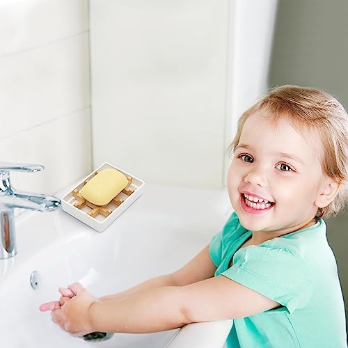 Bamboo Soap Dishes for Shower Wooden Soap Bar Holder for Bathroom Soap Tray Easy to Clean, Durable and with Non-Slip Pads(Two White Squares) - Image 6