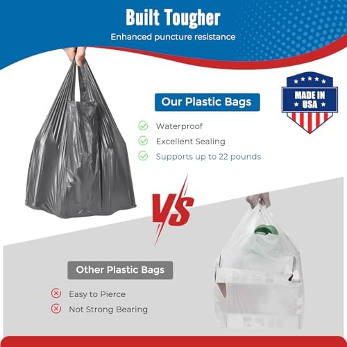 Fuxury 500 Count Plastic Grocery Shopping T-shirt Bags with Handles Grey - Image 3