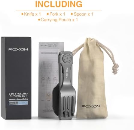 ROXON 3-in-1 Camping Utensils Set (Knife, Spoon, Fork) Titanium-Plated Grey - Image 6
