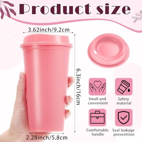 FillTouch 12 Pcs 16 oz Reusable Coffee Cups with Lids, Pink Gradient - Image 2
