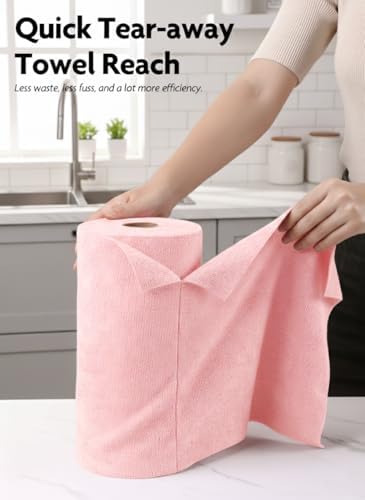 Fantasticlean Microfiber Cleaning Cloth Roll- 60 Sheets,12"x12"(Pink, Grey) - Image 2