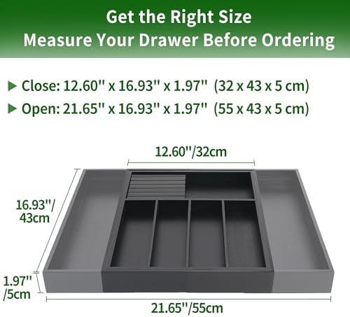 VaeFae Bamboo Silverware Drawer Organizer, 7 Slots, Black - Image 3