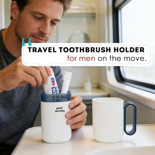 Toothbrush Travel Case,Toothbrush Holder and Rinse Cup with Handle Travel Toothbrush Cup,Multifunctional Toothbrush Covers,Large Capacit Travel Toothbrush Holder with Mouthwash Cup (Blue) - Image 5