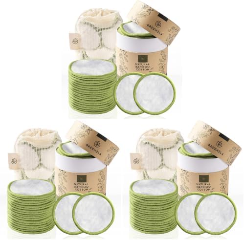 GREENZLA Reusable Makeup Remover Pads | 60 Pack | Bamboo Cotton Rounds by GREENZLA
