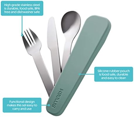 Smash Reusable Stainless Steel Travel Utensils/Cutlery Set with Silicone Case Sage - Image 2