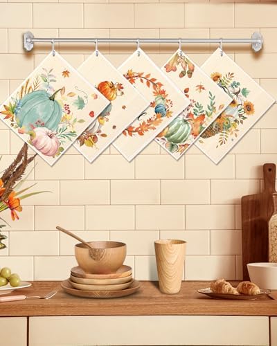 Miss Adola Fall Swedish Dishcloths for Kitchen - 5 Pack Reusable Dish Cloths for Washing Dishes Absorbent Cute Autumn Theme Kitchen Towels Cleaning Sponge, Watercolor Pumpkin - Image 5