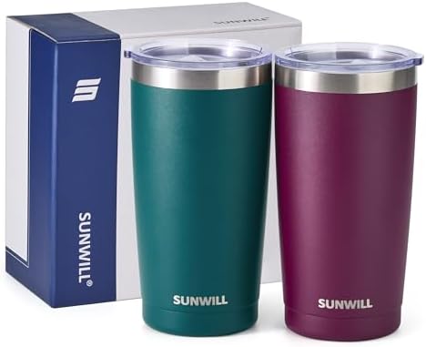 SUNWILL Travel Coffee Mug with Lid, 20 oz Tumbler Set of 2, Insulated Stainless Steel Cup for Drinks， Water, Tea, Powder Coated Forest Green & Plum - Image 5