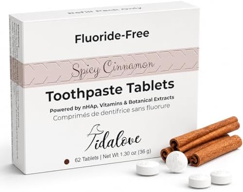 Fluoride-Free Toothpaste Tablets with nHAp, Cinnamon, 62 Tabs Refill by Tidalove