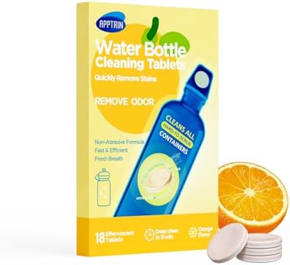 Water Bottle Cleaning Tablets, 18 Pack Bottle Clean Tablet Hydration Bladder Cleansing Tablets for Hydration Bladder, Water Bottle, Individually Packed, Orange Flavor by APPTRIN