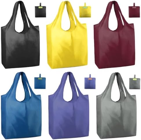 BeeGreen Reusable Shopping Bags Cute Grocery Bag 6 Pack, Reusable Gift Bags Heavy-Duty Foldable Shopping Totes for Supermarket, Work & Travel, Large Washable Polyester Tote Bag with Handles by BeeGreen