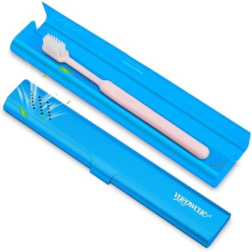 Toothbrush Case Cover for Traveling, Aluminum Toothbrush Holder for Manual Toothbrush + Mini Toothpaste, Portable Tooth Brush Storage Box for Camping Business Trip-Blue (1 Pack) by vueowcue