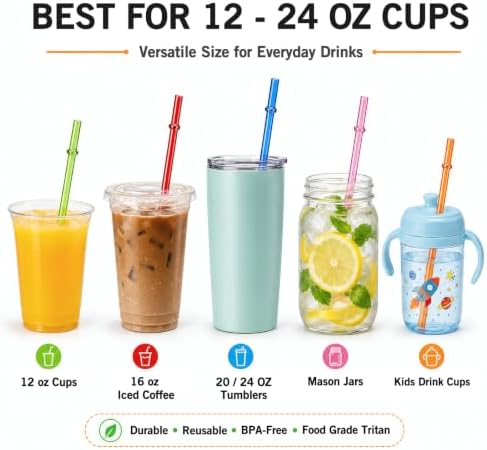 24 Pack Reusable Plastic Straws with 4 Brushes, 9" Tritan Hard Straws - Image 5