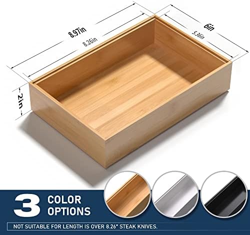 VeyFey Silverware Tray for Drawer, Stackable Kitchen Bamboo Drawer Organizer 9" x 6" x 2" Set of 2 - Image 6