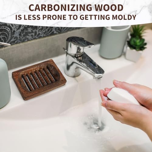 2 Pack Wooden Soap Holder - Integrated Self Draining Soap Dish for Shower with Slotted, Sturdy Wooden Soap Tray for Sink, Bathtub and Kitchen - Image 5