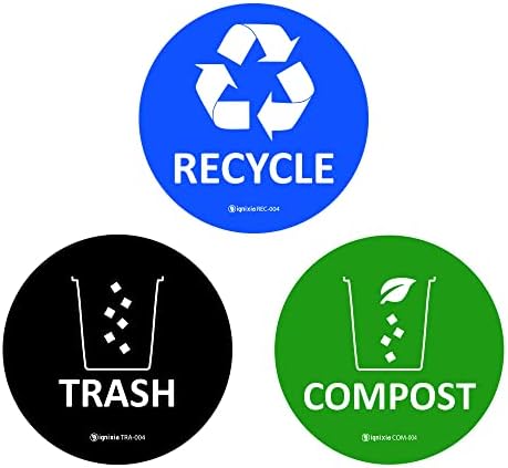 IGNIXIA Trash Recycle Compost Stickers to Organize Trash- Premium Vinyl Sticker for Trash Can, Compost Bin, Recycle Bin- (Pack of 6) for Metal or Plastic Trash Can -Home Bins by IGNIXIA