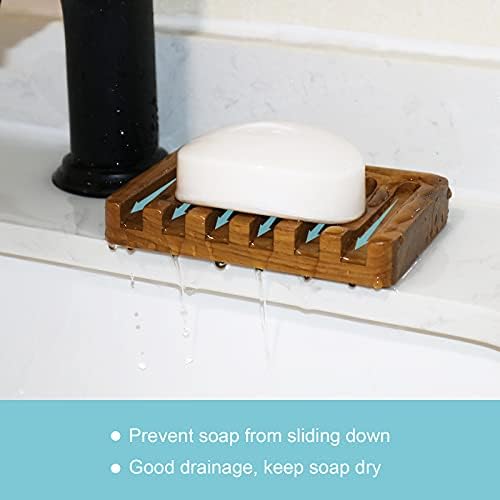 HTB Soap Dish with Slanted Waterfall Design,Teak Wood Bar Soap Holder - Image 3