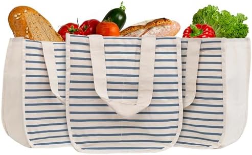 Best Canvas Grocery Shopping Bags - Cloth Grocery Tote Bags - Reusable Cotton Grocery Tote Bags with Bottle Sleeves by OrganicCottonMart