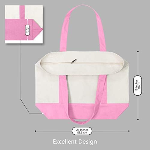 TOPDesign 30-Pack Canvas Tote Bags with an External Pocket, Reusable Grocery Shopping Bags, Top Zipper Closure, Daily Essentials (Pink/Natural) - Image 5