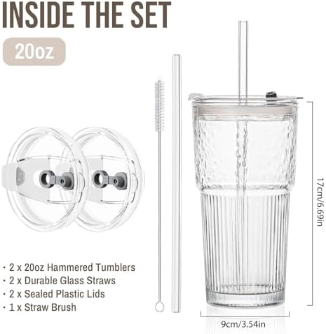 SoulTimes 20oz Wave Ribbed Glass Tumbler with Lid and Straw – Iced Coffee Glasses Cups for Smoothie, Matcha, Juice, Water etc. Leakproof and Reusable Glassware Drinking for Daily & Travel To Go [2Pcs] - Image 3