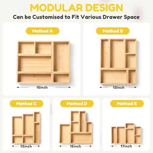 lilLittle Bamboo Drawer Organizer, 5 Pcs Multi Purpose Drawer Organizer Set - Image 4