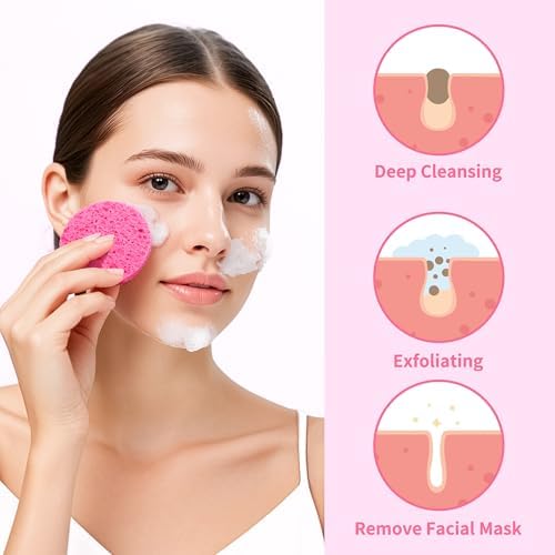 100-Count Compressed Facial Sponges, Natural Cellulose, Pink - Image 6