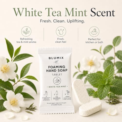 Foaming Hand Soap Refill Tablets, Concentrated Hand Soap Tablets, Just Add Warm Water, For Reusable Foaming Soap Dispensers (6 Count, White Tea Mint, Refill Only) - Image 3