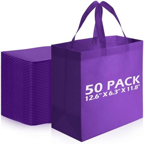 Reginary 50 Pcs Reusable Tote Bags Shopping Bags Non Woven, Purple by Reginary