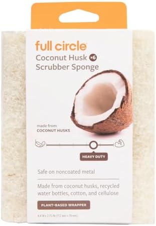 Full Circle Coconut Scrubber Sponges, Pack of 6 – Dual-Sided, Plant-Based Sponges Made with Coconut Shells, Cellulose & Recycled Materials, Safe for Nonstick Cookware by FULLCIRCLE