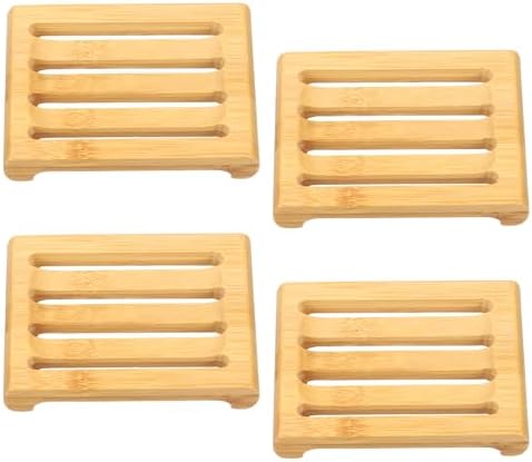 uxcell Wooden Soap Tray, 4 Pack - Wooden Soap Dish, Natural Bamboo Soap Holder, Soap Saver Tray Self Draining for Shower, Bathroom, Bathtub, Kitchen Sink by uxcell