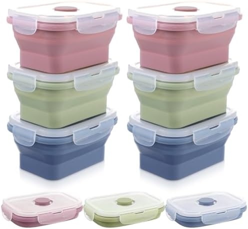 6 Pcs Silicone Food Containers 11.8 oz Collapsible Storage Containers with Airtight Lids Stacking Meal Prep Lunch Leftover Food fruits Storage Foldable Box for Freezer Microwave Dishwasher Safe by Unknown