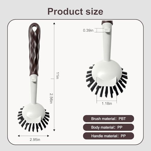 Dish Brush, 2 Pack with Comfortable Handle, with Built-in Scraper, Scrub Brush with Medium Firm bristles for Cleaning Dishes, Sink, Pots (Brown) - Image 3