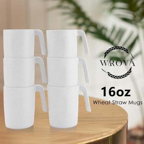 Wrova Wheat Straw Cups with Handles 16oz -Plastic Cups Reusable Set of 6-Unbreakable Coffee Mugs- Microwave & Dishwasher Safe Mug-Ideal Plastic Mugs for Tea,Coffee,Camping,RV-White - Image 5