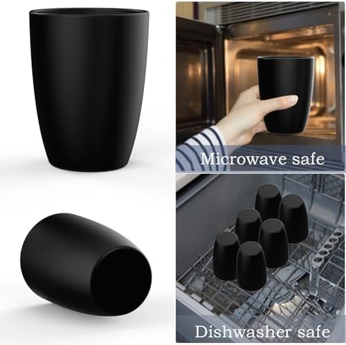 Wrova Wheat Straw Cups 6 PCS Good Alternative to Plastic Reusable Cups 20 oz Unbreakable Drinking Cup Reusable Dishwasher Safe Water Plastic Glasses Black - Image 5