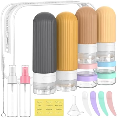 ME.FAN Travel Bottles for Toiletries,18 Pack Silicone Portable Size Bottle, TSA Approved Refillable Cosmetic Container Kits for Conditioner, Shampoo, Lotion,Face Cream - Yellow by MEFAN