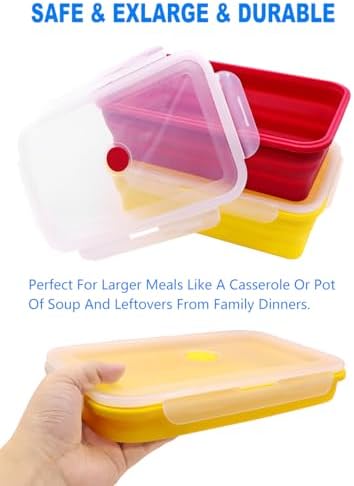 Extra Large Collapsible Silicone Food Storage Containers With Lids, 82.8oz, 2 Pack, XXL Foldable Bento Lunch Box, Rv Collapsible Bowls, Big Meal Boxes for Kitchen, Camping (Red and Yellow) - Image 4
