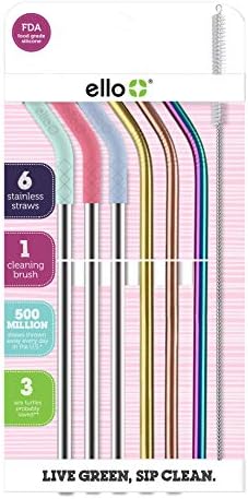 Ello Impact 6 Pack Reusable Metal Straws with Silicone Tips Made from Stainless Steel, Dishwasher Safe, BPA-Freewith Cleaning Brush, Summer Glow - Image 2