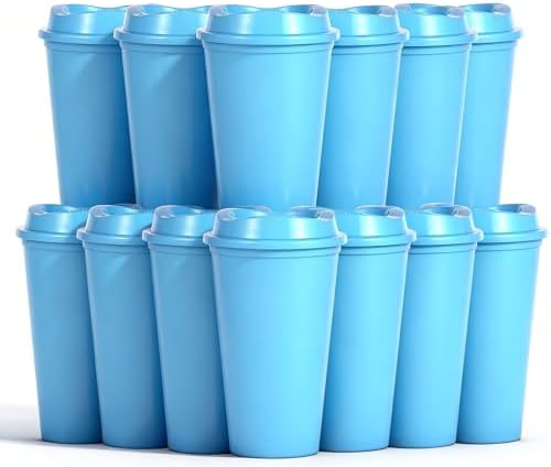 16oz Reusable Plastic Coffee Cups with Lids, 13 Pack, Blue by Ankeli%26Lt