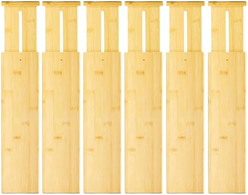 VaeFae 6 Pack Bamboo Drawer Dividers, 4" High Adjustable 11.9-17.1" Clothes Drawer Organizers, Expandable Separators for Bedroom/Bathroom/Kitchen/Office Storage by VaeFaeDirect
