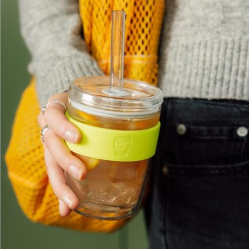 KeepCup Cold Cup - Longplay Double wall Glass Ice Coffee Tumbler with Lid and Straw - 12oz (340ml) - Chartreuse Green - Image 2