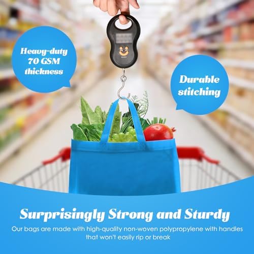 Reginary 50 Pcs Reusable Tote Bags Shopping Bags Non Woven, Sky Blue - Image 6