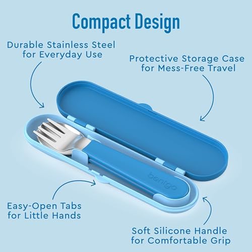 Bentgo Kids Stainless Steel Utensil Set - Reusable Fork, Spoon & Storage Case, PFAS- & BPA-Free, Easy-Grip Handles, Lightweight, Dishwasher Safe, School Lunch, Travel & Outdoors (Blue) - Image 4