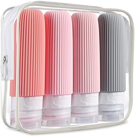 Mrsdry Travel Bottles for Toiletries, Tsa Approved 3oz Portable Travel Bottles, BPA Free Leak Proof Squeezable Silicone Travel Size Containers, Travel Accessories with Clear Toiletry Bag (4 Pack) by Mrsdry