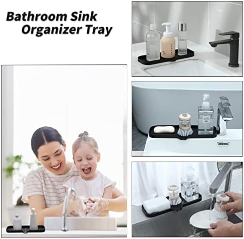 MicoYang Silicone Soap Dish with Drain Spout — Self-Draining Double Sink Organizer Tray for Kitchen & Bathroom, Dispensers, Sponges & Soap Holder, Non-Slip & Dishwasher Safe, Black (Large, 12"×4") - Image 4