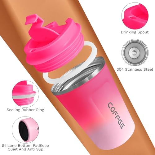 SPLMIFA Travel Coffee Mugs Leak-Proof, Reusable Coffee Cups with Lids, Stainless Steel Vacuum Insulated Coffee Tumblers, Thermal Insulation Cups for Men & Women Hot & Cold Drinks(2nd-Red White, 12OZ) - Image 3