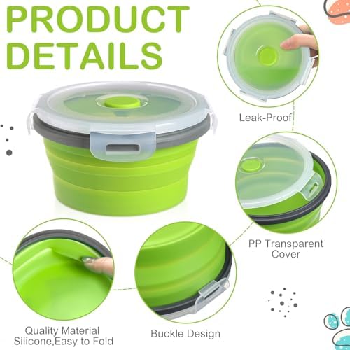 Suclain 4 Pcs Collapsible Bowls with Lids Silicone Camping Food Storage Container Expandable Folding Salad Lunch Box Travel Container for Hiking Camping - Image 3