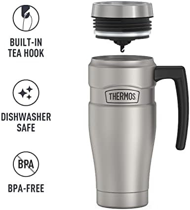 THERMOS Stainless King Vacuum-Insulated Travel Mug with Handle-16oz,Matte Steel-Thermos Tumbler for Hot&Cold Drinks-Leak-Proof&Sweat-Proof Stainless Steel Coffee Mug with Lid for Commuting,(Pack of 4) - Image 5