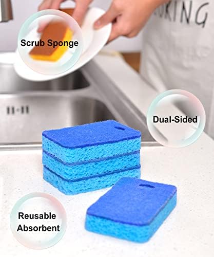 METUUTER 12-Count Scrub Sponges Kitchen Sponge Heavy Duty, Cellulose Sponges with Scouring Pads Dual-Sided for Kitchen and Household Use (Square-Blue) - Image 2