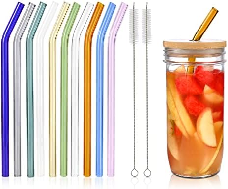 10 Pcs Reusable Bent Glass Drinking Straws,9''x10 mm Colorful Glass Straws by ColorfulProductColorfulLife