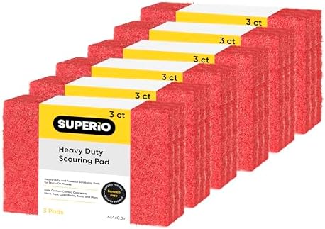 Scouring Pad Non-Scratching Scrubber Non-Scratch Cleaning Scrub Pads Heavy Duty Scouring Pad Reusable Kitchen Scrubbing Pad Pack of 18 Red, by Superio by Superio